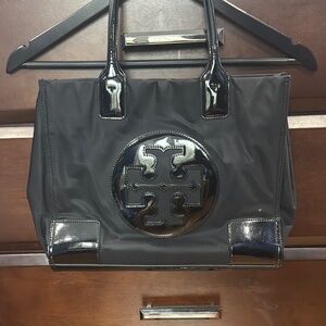 Tory Burch Black Structured Tote with Embossed Logo